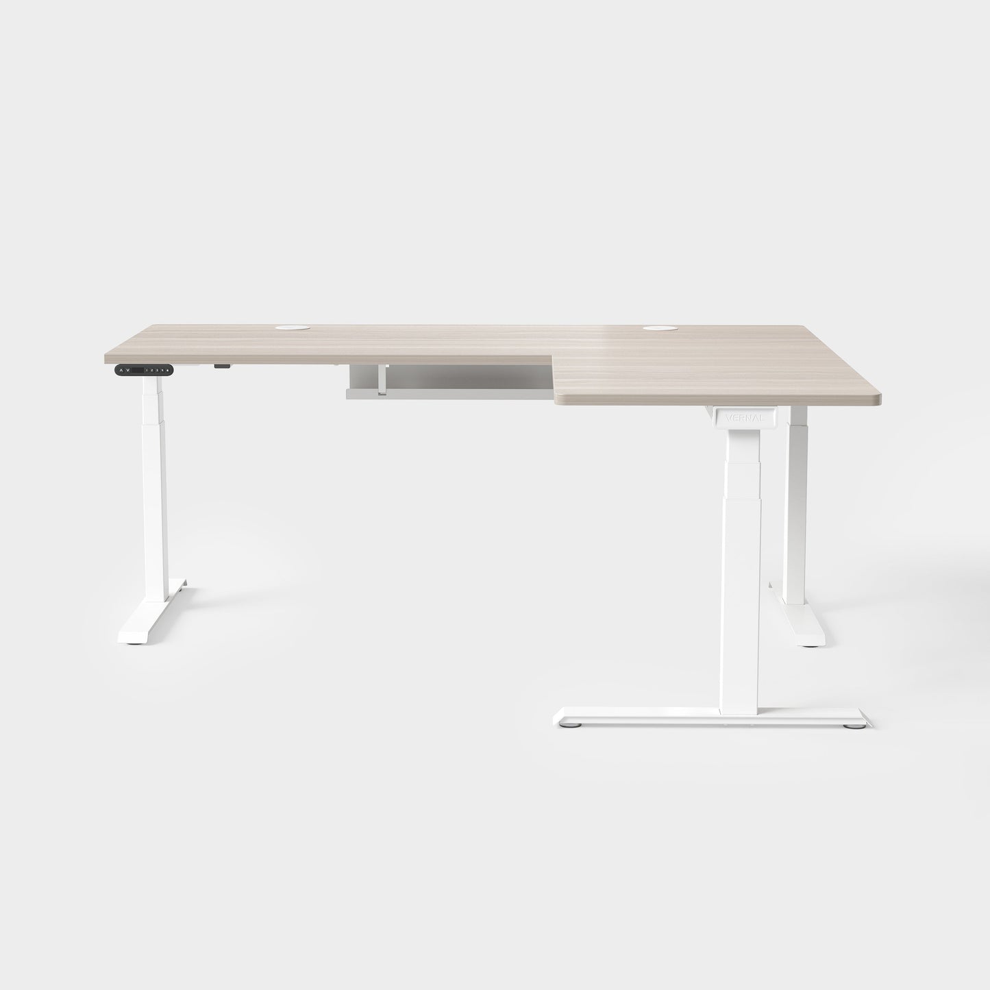 Vernal L-Shaped Standing Desks - Light Walnut/White