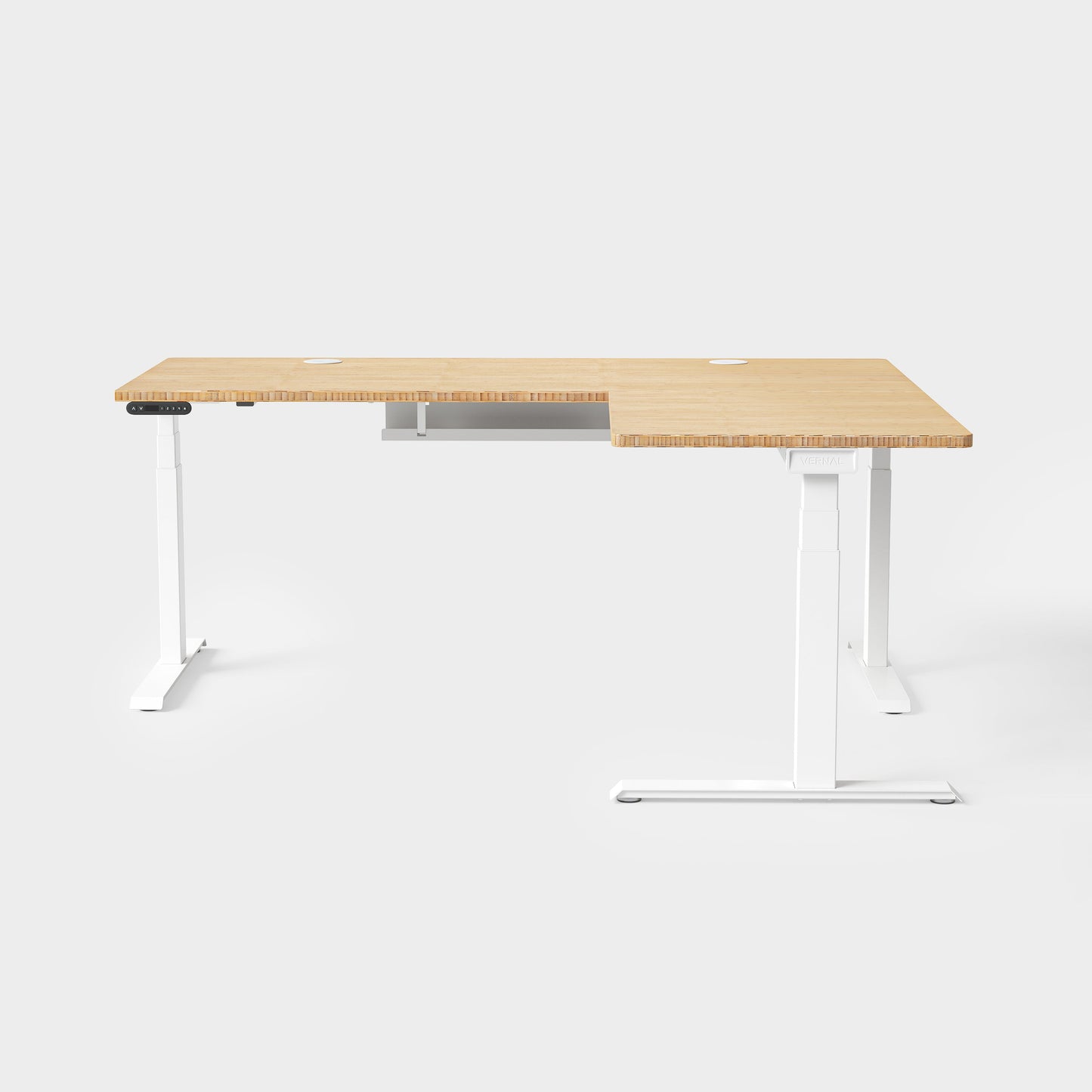 Vernal L-Shaped Standing Desks - Natural Bamboo/White