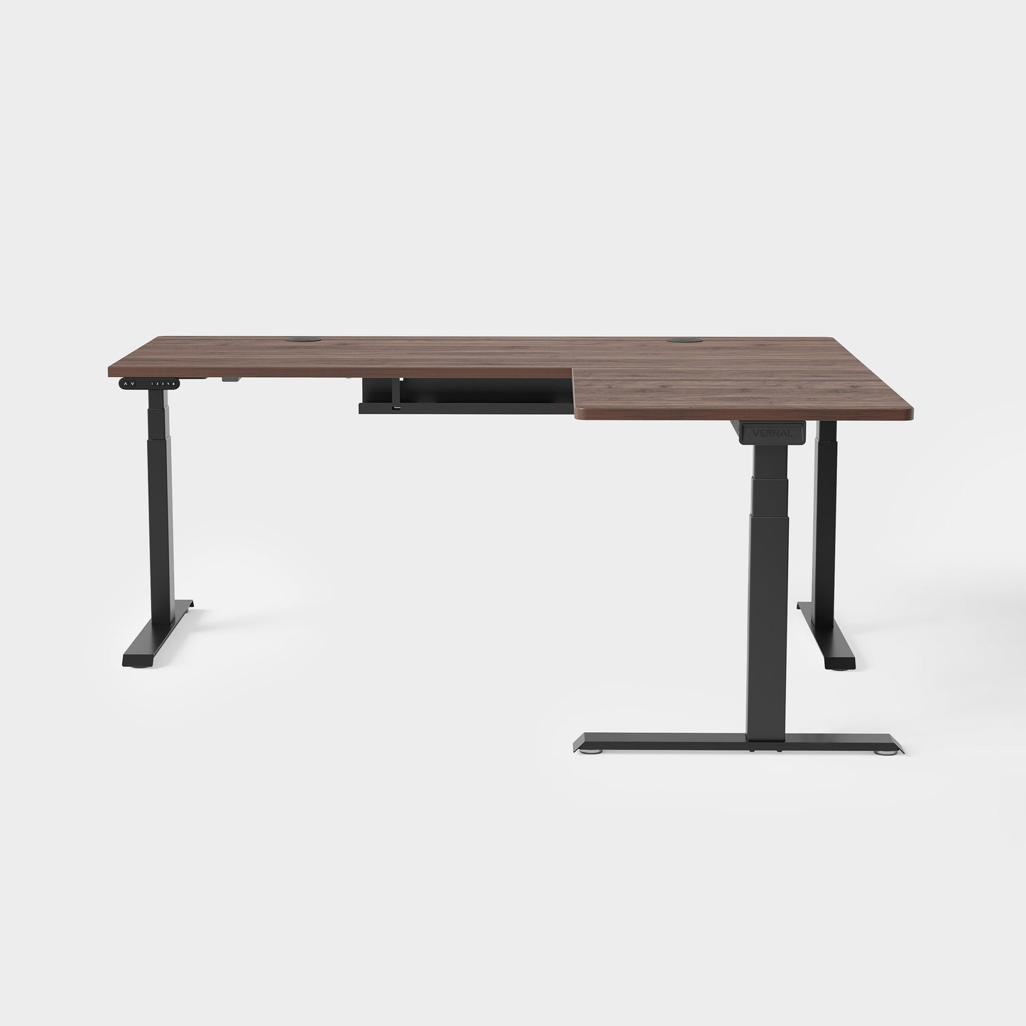 Vernal L-Shaped Standing Desks - Walnut/Black