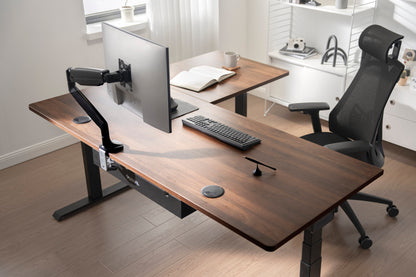 Vernal L-Shaped Standing Desks - Walnut/Black