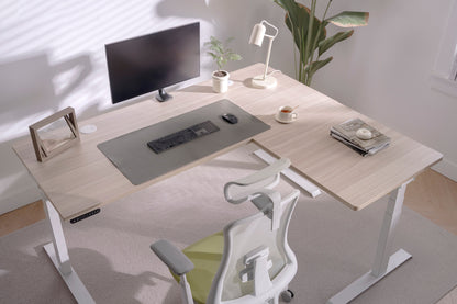 Vernal L-Shaped Standing Desks - Light Walnut/White