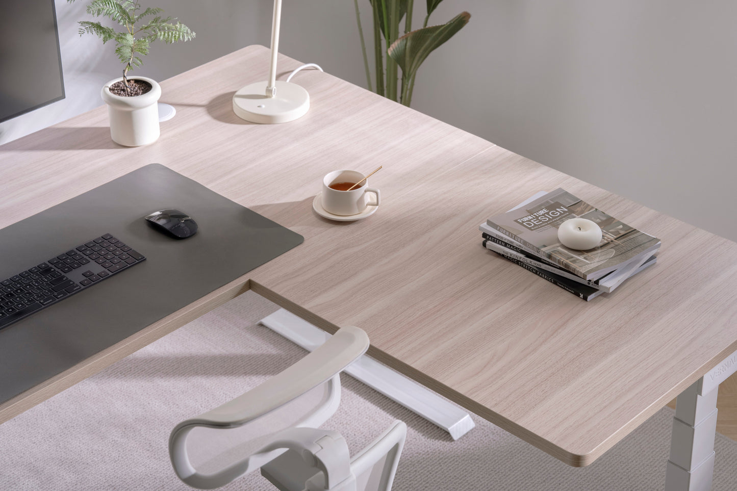 Vernal L-Shaped Standing Desks - Light Walnut/White
