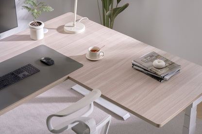 Vernal L-Shaped Standing Desks - Light Walnut/White