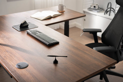 Vernal L-Shaped Standing Desks - Walnut/Black