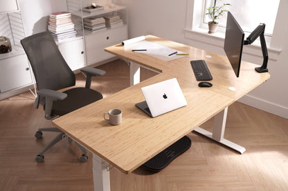 Vernal L-Shaped Standing Desks - Natural Bamboo/White