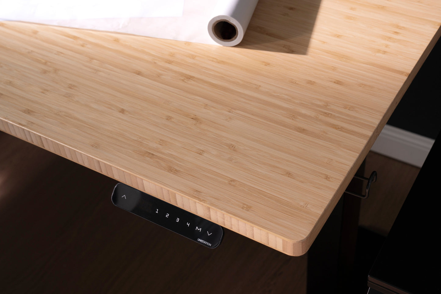 Vernal L-Shaped Standing Desks - Natural Bamboo/White