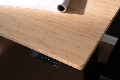 Vernal L-Shaped Standing Desks - Natural Bamboo/White