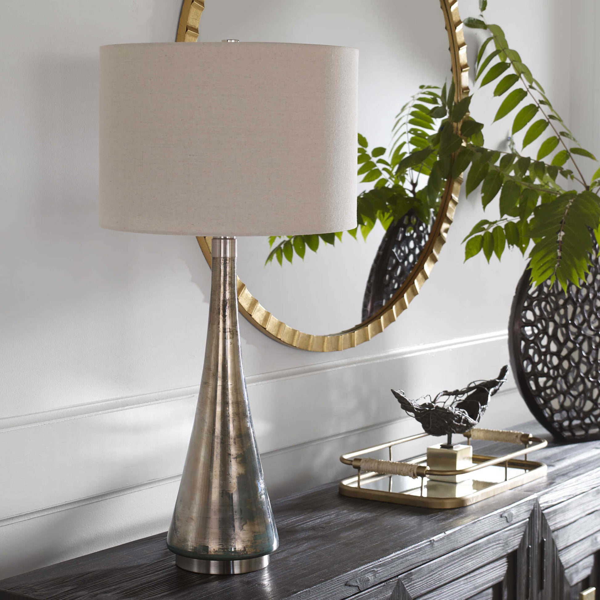 Minimalistic Contour table lamp featuring a slim extruded aluminum frame with integrated wood or fabric interior, soft LED illumination, glare‑free glow, and a USB charging port—forming both functional light and artful storage