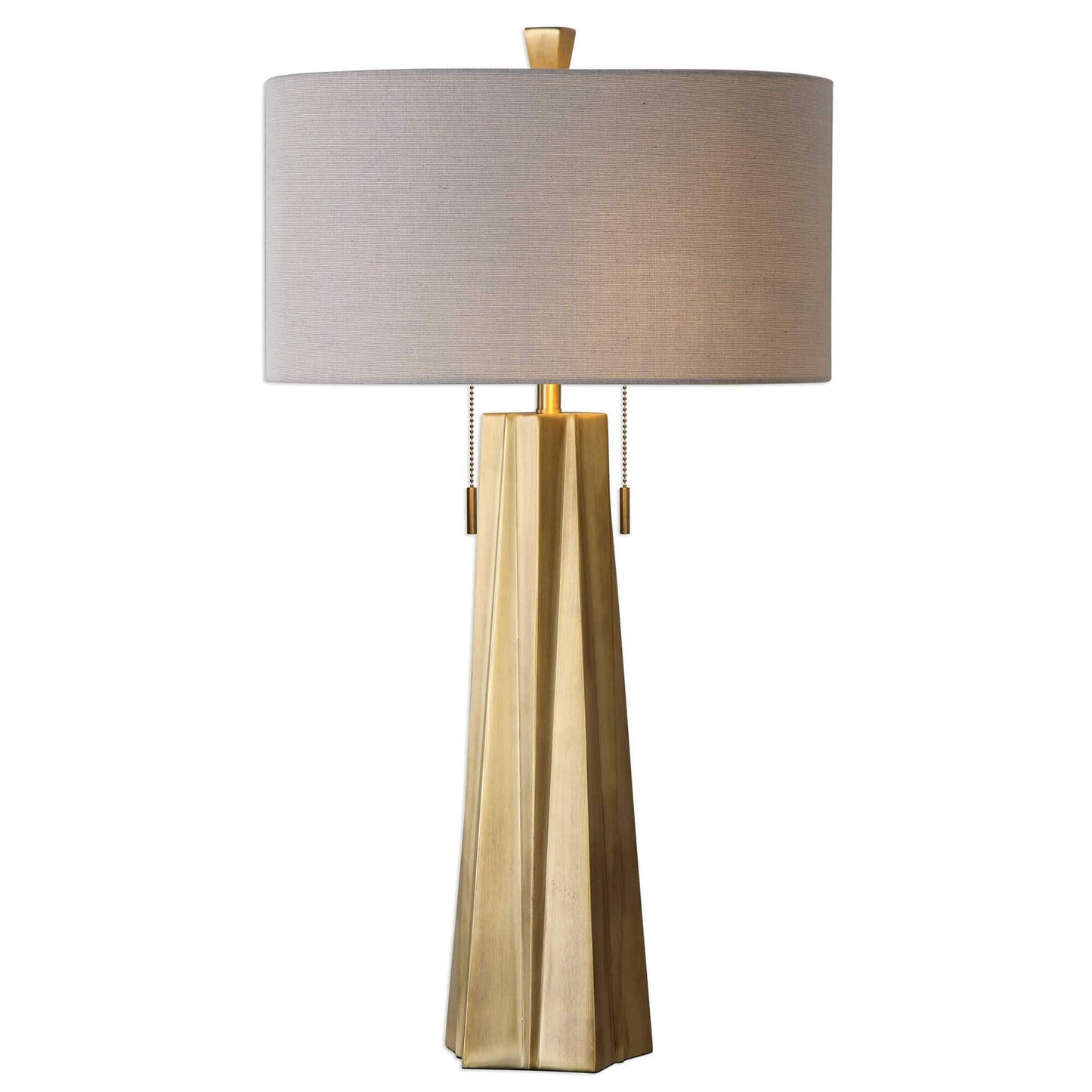 Ceramic table lamp with a gently curved body and soft linen drum shade, diffusing a warm, ambient glow—ideal for adding cozy elegance and sculptural charm to living spaces-1